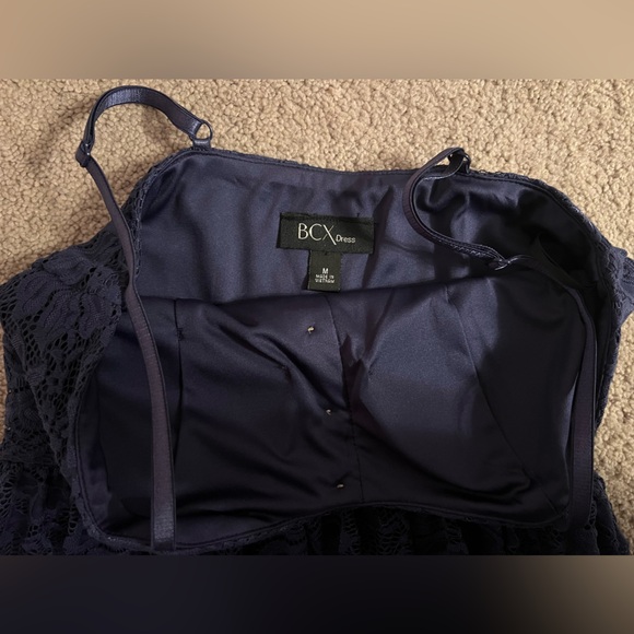 BCX Navy Blue Lace Mini Dress M Juniors Fit Flare Sweetheart Neck Button - Picture 6 of 8